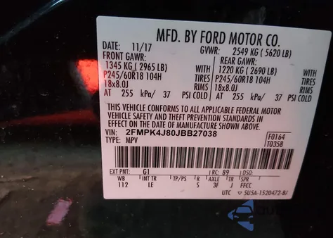 2018 Ford Edge Sel z USA, uszkodzony, nr VIN 2FMPK4J80JBB27038